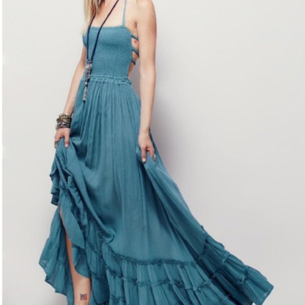 Open Back midi turquoise dress